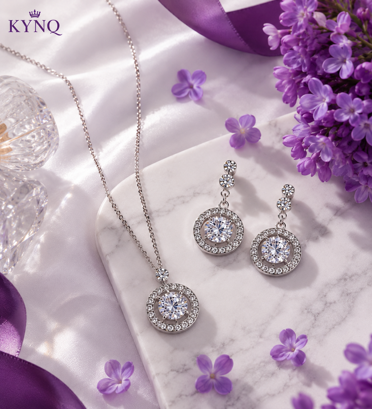 crystal silver jewellery set