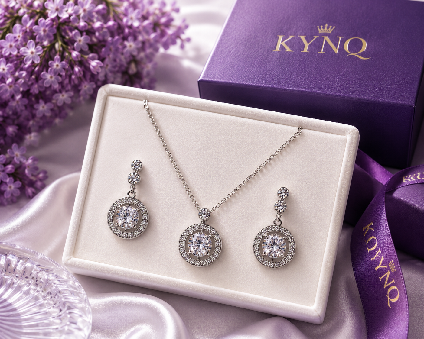 crystal silver jewellery set