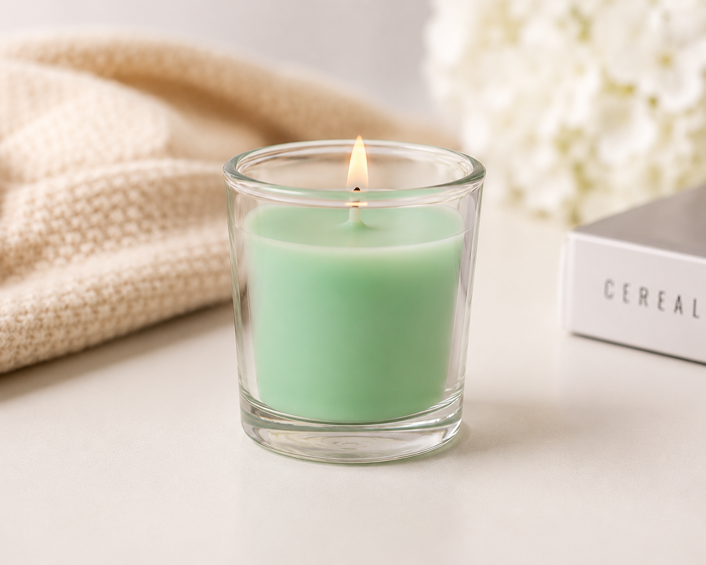 mint glow glass candle