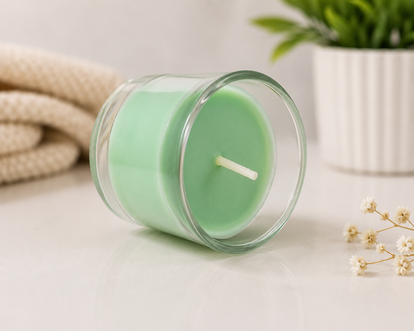 mint glow glass candle
