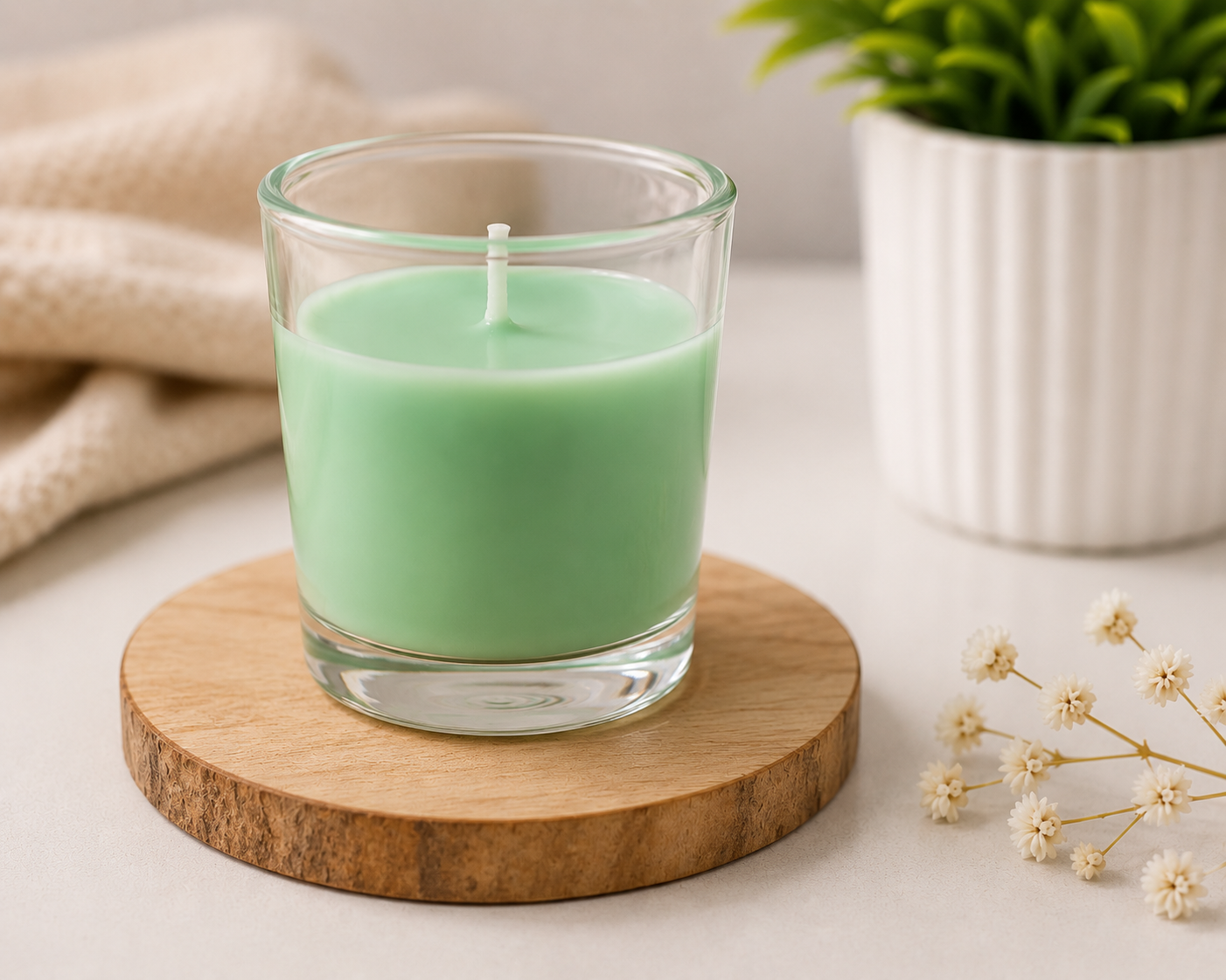 mint glow glass candle