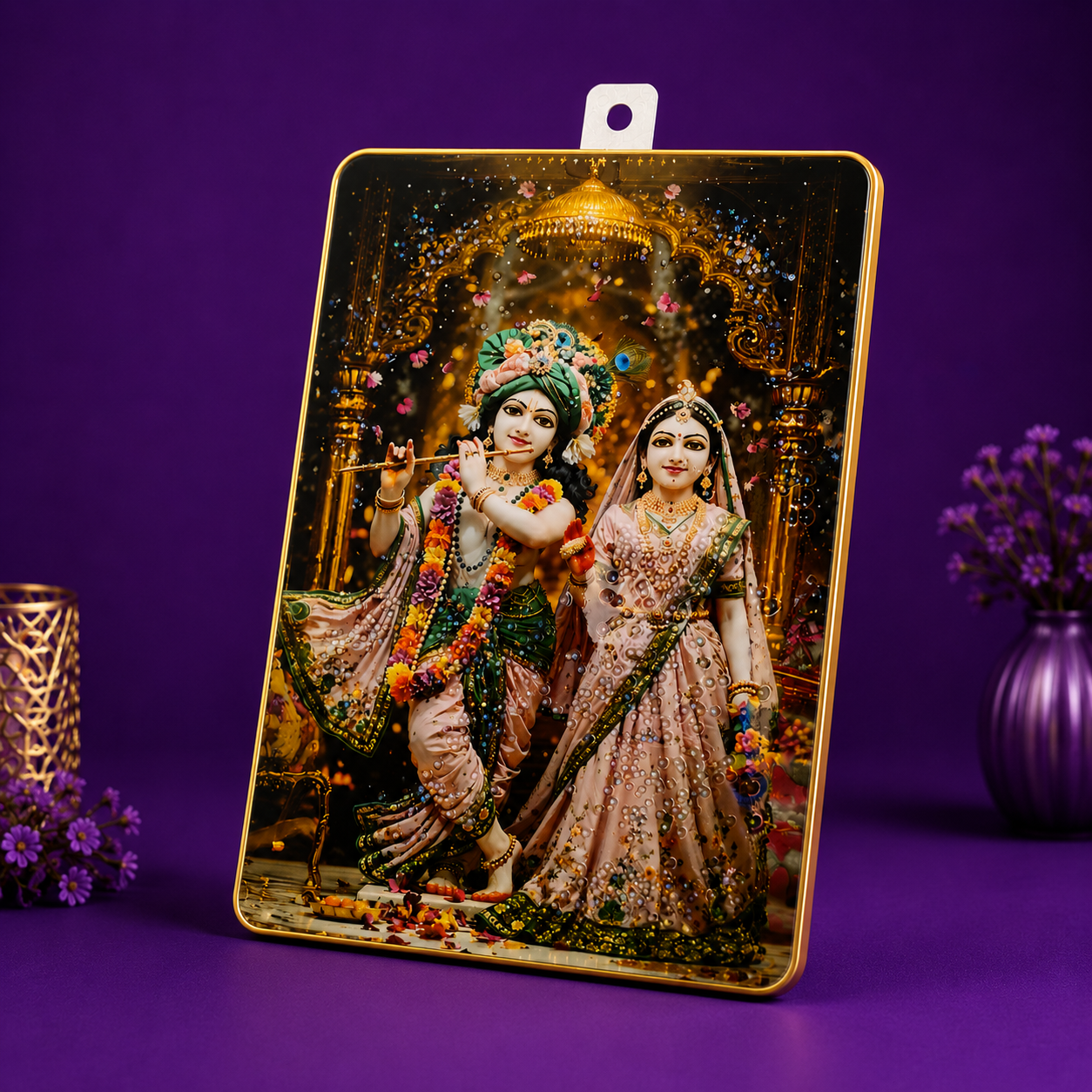 glossy radha krishna devotional plaque