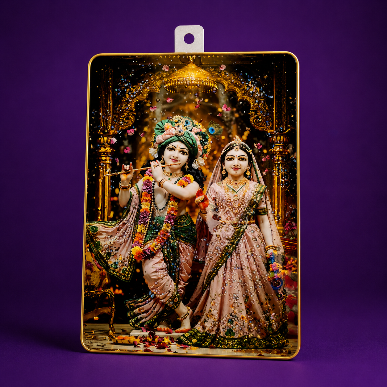 glossy radha krishna devotional plaque